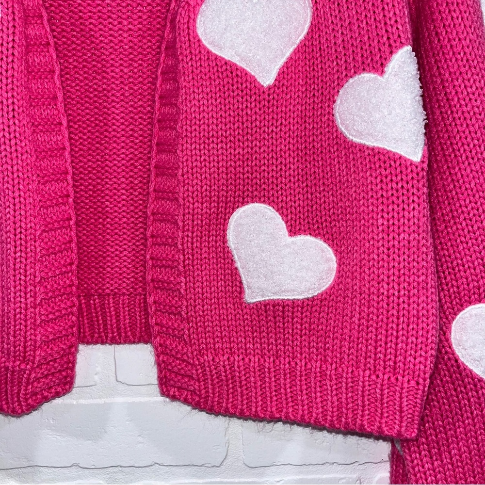 Pink with White Hearts Cardigan Barbie Sweater Valentine’s Day Scandi Girl - Picture 5 of 14